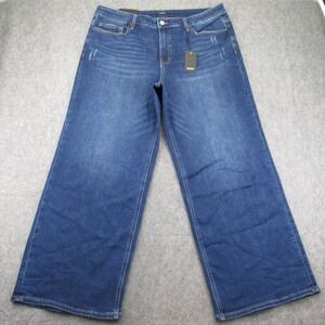 Oneso Women's‎ Wide Leg Jeans 22W Mid Rise Stretch Distressed Blue